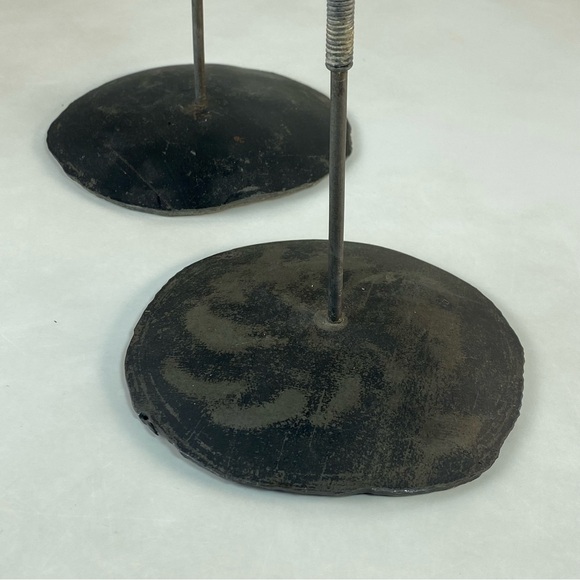 Hand Forged Iron Taper Candle Holders with Glass Elements Modern Scandi Style - Picture 9 of 15